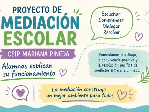 Alumnas del CEIP Mariana Pineda explicando el proyecto de mediación escolar